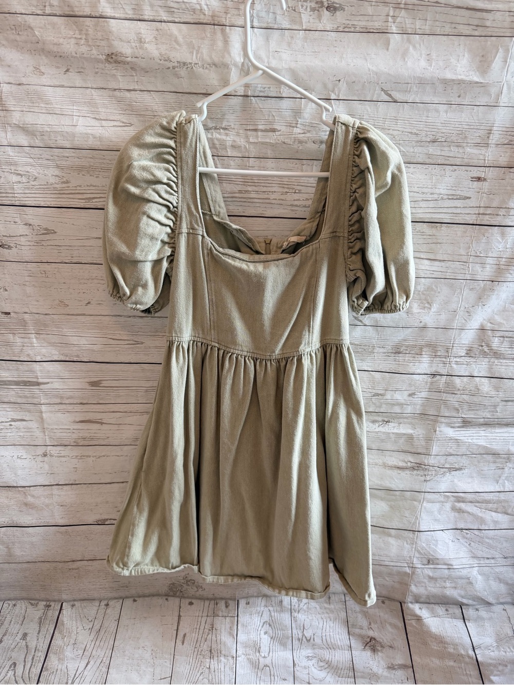 Altar'd State Beige Green Denim Dress with Subtle Texture